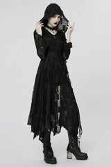 Lace Mesh Irregular Hem Hooded Womens Gothic Coat 2 Colors - Product - 2