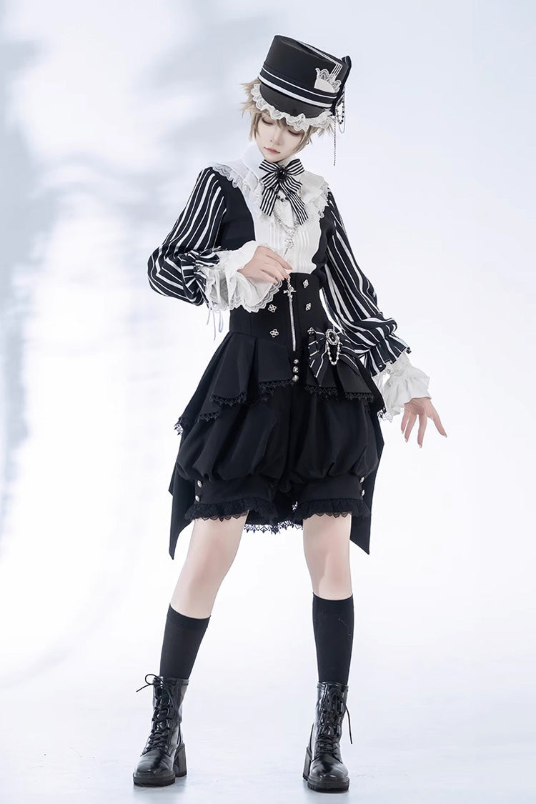 Black Wonderful Trick Stripe Print Lace Ouji Fashion Elegant Lolita Shorts - Product - 6