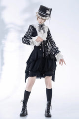 Black Wonderful Trick Stripe Print Lace Ouji Fashion Elegant Lolita Shorts - Product - 6