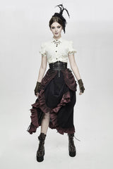 Burgundy Printed Drawstring Steampunk Womens Half Skirt - Product - 5