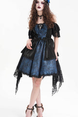 Blue Halterneck Lace Lace-Up Irregular Hem Women's Gothic Dress - Product - 6