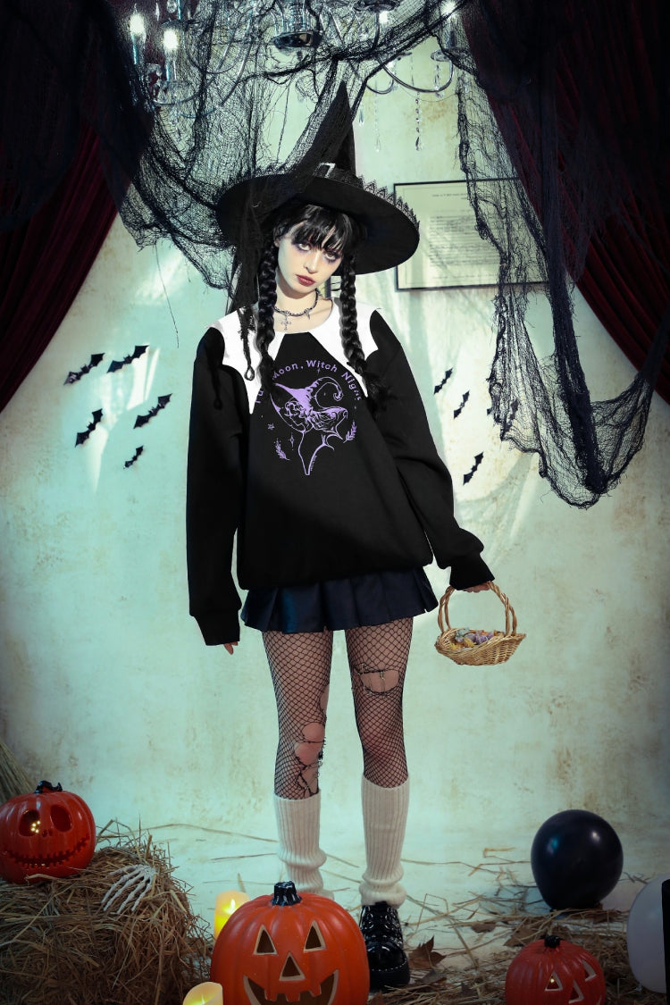 Black/White Point Peter Pan Collar Collar Long Sleeves Women's Gothic Vintage College Sweatshirt - Product - 17