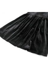 Black Square-Cut Collar Short Puff Sleeves Lace Patchwork Velvet Lace-Up Women's Gothic Vintage Dress - Product - 18