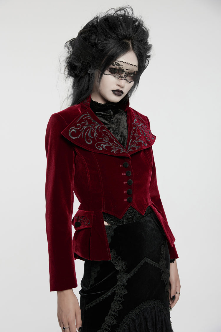 Red Swallow-tailed Velvet Long Sleeves Women's Gothic Jacket - Product - 2