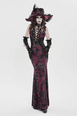 Black/Red Off Shoulder Halterneck Printed Hanayome Lace Lace-Up Slim Pleated Women's Gothic Jsk Dress - Product - 7