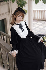 Black/White Silent Poetry Nun Long Sleeves Bowknot Autumn Winter Gothic Lolita Dress - Product - 6