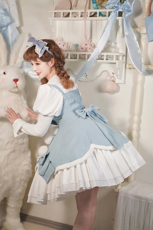 Cute Girl Doll Collar Hair Ball Christmas Princess Sweet Lolita JSK Dress Full Set - Product - 5