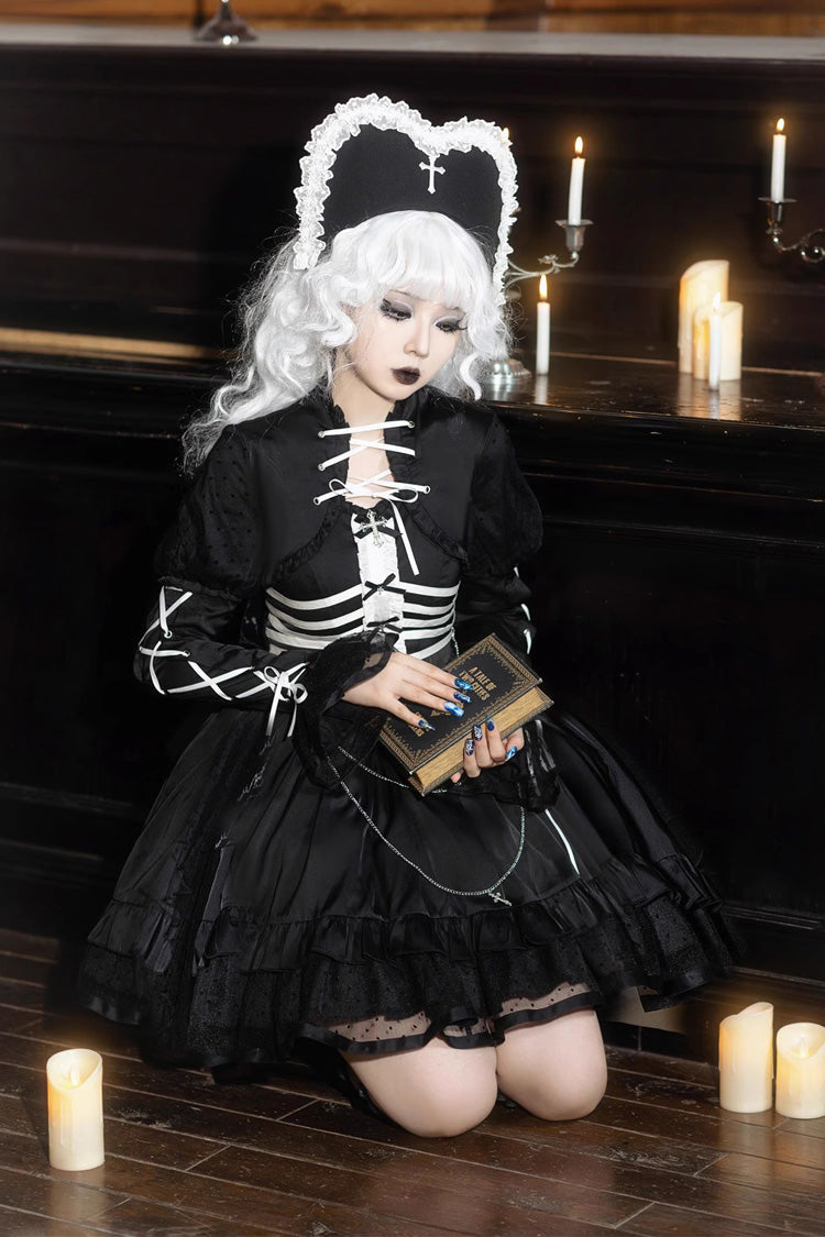Black Multi-layer Ruffle Gothic Elegant Princess Lolita Jsk Dress - Product - 8
