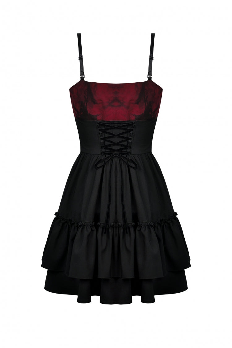Black/Red Sleeveless Bowknot Lace-Up Double-Layered Frilly Women's Gothic Slip Graduation Dress - Product - 13