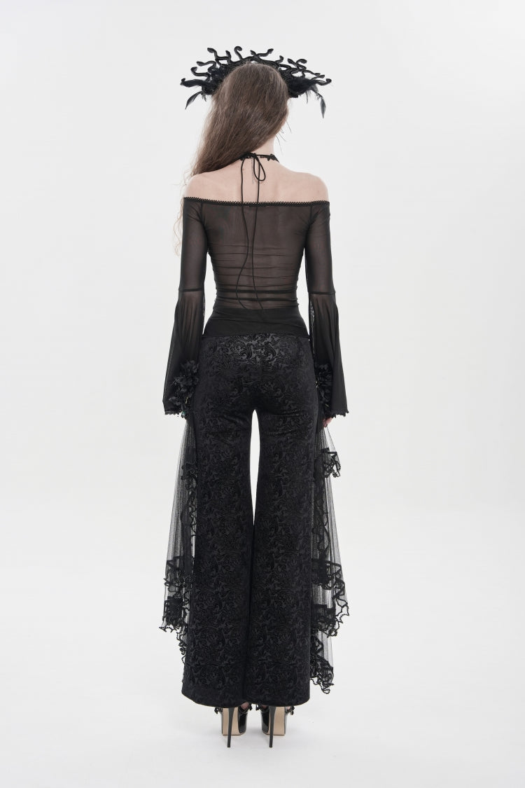 Black Embroidered Lace Women's Printed Mesh Floral Gothic Pants - Product - 6