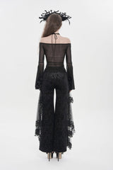 Black Embroidered Lace Women's Printed Mesh Floral Gothic Pants - Product - 6
