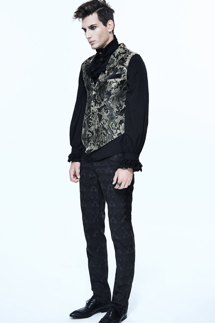 Black/Silver Jacquard Printed Button Men's Gothic Vest - Product - 2