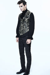 Black/Silver Jacquard Printed Button Men's Gothic Vest - Product - 2