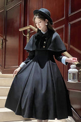 Black [Miss Donya] Stand Collar Long Sleeves Bow Gothic Elegant Lolita OP Dress - Product - 6