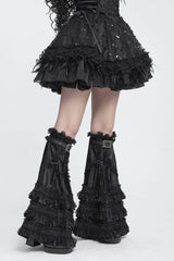 Black Multi-Layered Lace Lace-Up Buckled Pleated Women's Gothic Luxurious Royal  Leg Warmers - Product - 5
