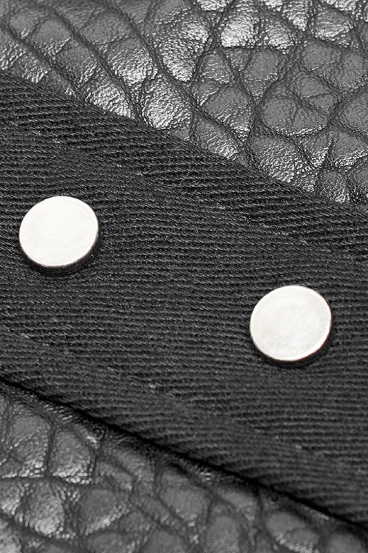 Black Sleeveless Faux Leather Detailed Men's Punk Vest - Product - 5