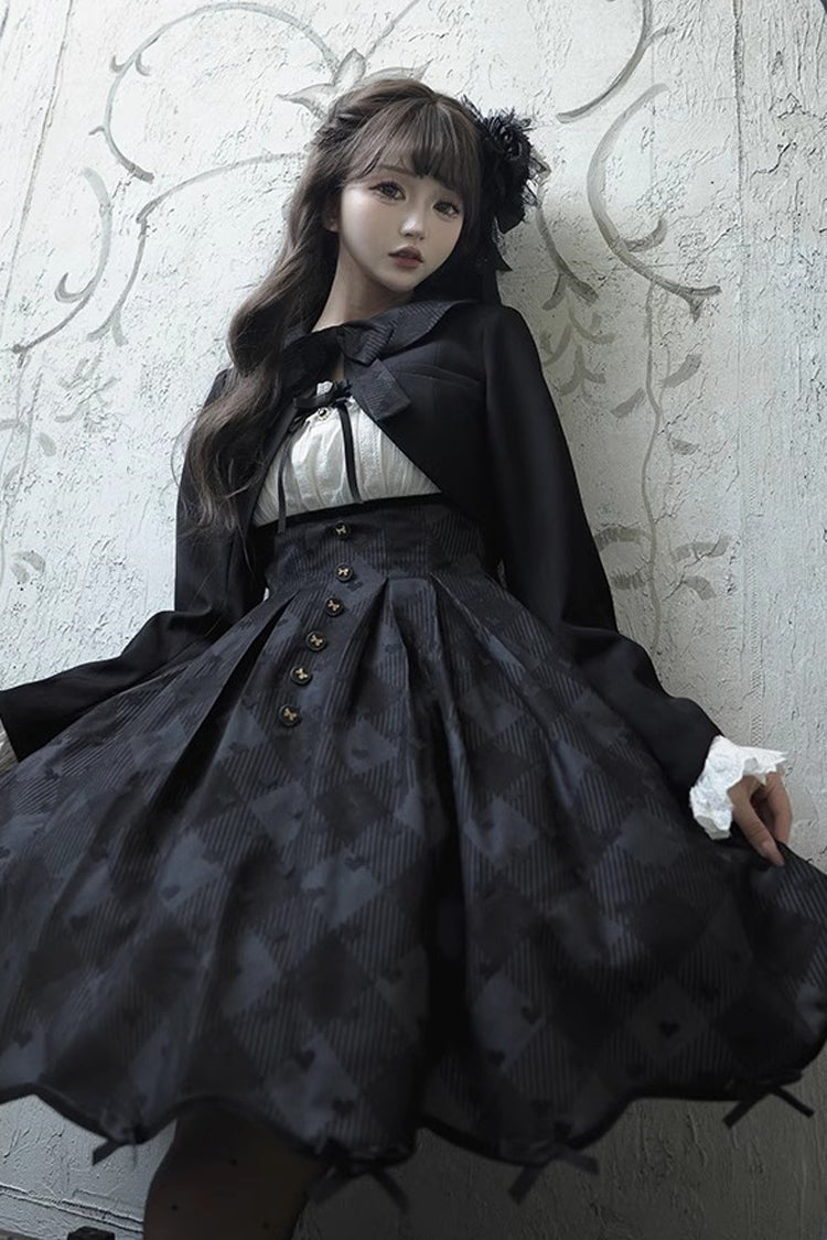 Black Swan Short Sleeves Plaid Print Sweet Elegant Princess Short Version (Dress Only) detail view 17