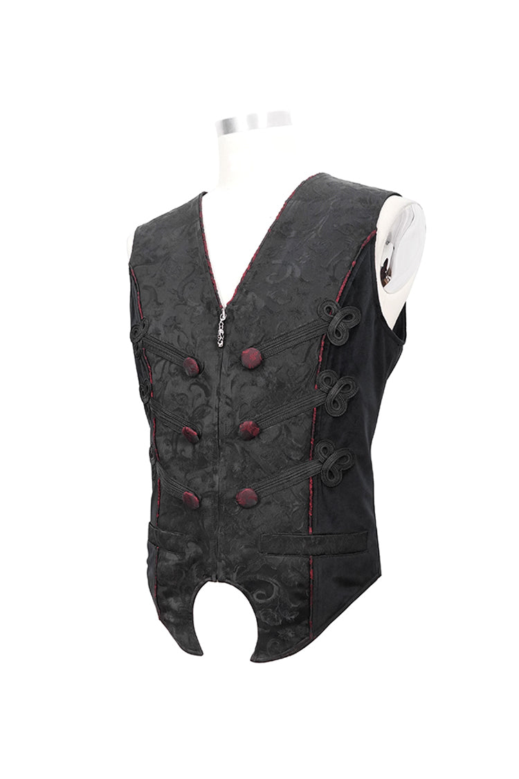 Black Dark Jacquard Chest Plate Buttons Back Lace Up Men's Gothic Waistcoat - Product - 8