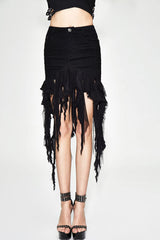 Black Punk Irregular Strip Tattered Sexy Womens Half Package Hip Skirt - Black - 1