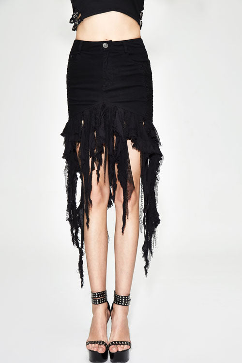 Black Punk Irregular Strip Tattered Sexy Womens Half Package Hip Skirt - Black - 1