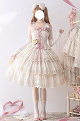 Ivory [Forest Waltz] Embroidery Bowknot Lace-Up Slim Sweet Elegant Lolita Suspender Top - Ivory - 1