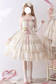 Ivory [Forest Waltz] Embroidery Bowknot Lace-Up Slim Sweet Elegant Lolita Suspender Top - Ivory - 1