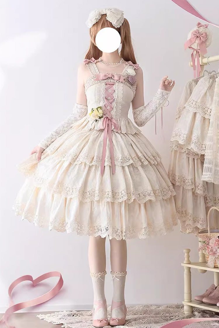 Ivory [Forest Waltz] Embroidery Bowknot Lace-Up Slim Sweet Elegant Lolita Suspender Top - Ivory - 1