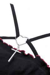 Black Cross Lace-Up Bat Wings Backless Women's Punk Rock Crop Top - Product - 12