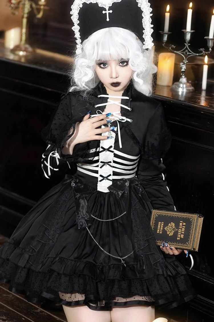 Black Multi-layer Ruffle Gothic Elegant Princess Lolita Jsk Dress - Product - 7