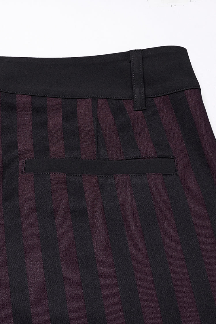 Black/Red High Waisted Striped Print Men's Gothic Suit Pants - Product - 8