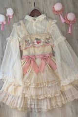 Moon Rabbit Ruffle Embroidery Cardigan Bowknot Sweet Lolita Jsk Dress - Product - 4