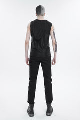 Black Strappy Mesh Splice Men's Punk Vest With Hood - Product - 6