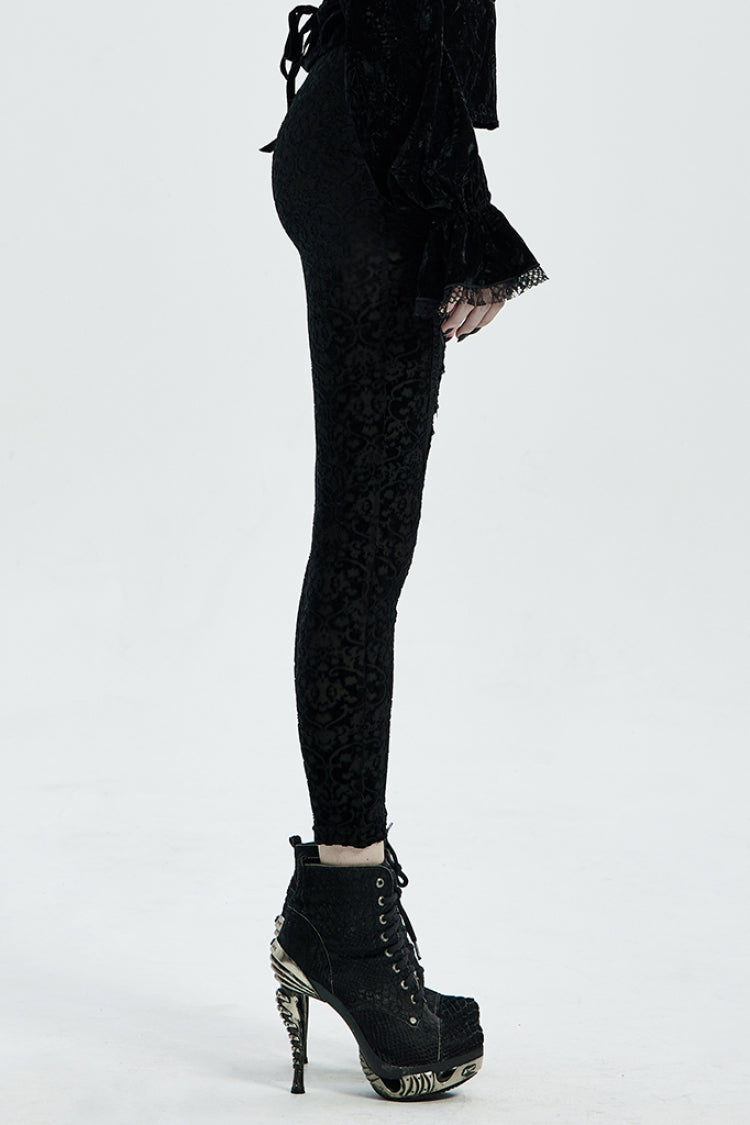 Black Jacquard Women's Gothic Leggings - Product - 2