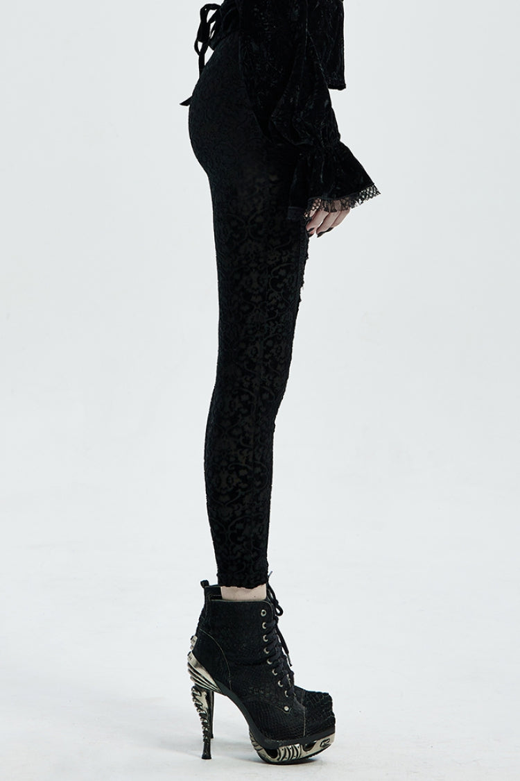 Black Jacquard Women's Gothic Leggings - Product - 2