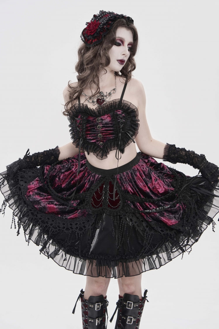Black/Red  Multi-Layered  Tassels  Chain-Decorated Women's Gothic Skirt - Product - 6