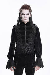 Black Stand Collar Sleeveless Floral Crochet Zipper Men's Gothic Vest - Black - 1