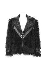 Black Lapel Collar Collar Faux Fur Men's Punk Jacket - Product - 6
