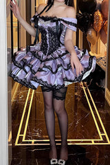 Purple [Love Poems of the Heart] Sleeveless Triple-Layered Ruffled Lace Lace-Up Sweet Lolita Jsk Dress - Product - 5