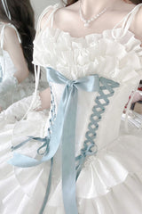 [Thousand Paper Cranes] Sleeveless Multi-Layered Ruffle Bowknot Lace-Up Fishbone Gothic Lolita Jsk Dress 4 Colors - Product - 8
