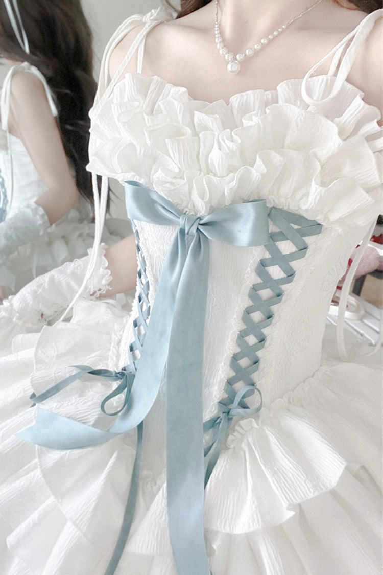 [Thousand Paper Cranes] Sleeveless Multi-Layered Ruffle Bowknot Lace-Up Fishbone Gothic Lolita Jsk Dress 4 Colors - Product - 8