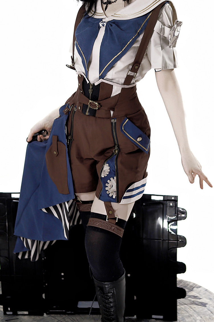 Brown [Inventor of Wonderful Equipment] Ouji Punk Cool Lolita Bib Shorts - Product - 16