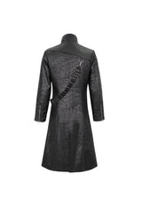 Black Stand Collar With Strap Split At The Hem Long Men's Gothic Coat - Product - 8