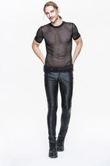 Black Autumn And Winter Vertical Stripes Elastic Punk Leather Mens Pants - Product - 7
