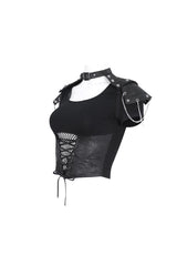 Black Cutout Mesh Short Sleeve Crop Womens Punk Top - Product - 6