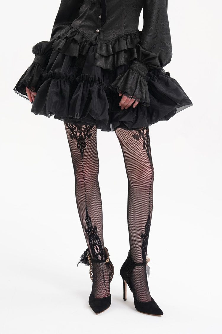 Black Bubble Ruffle Mesh Women's Gothic Skirt - Product - 3