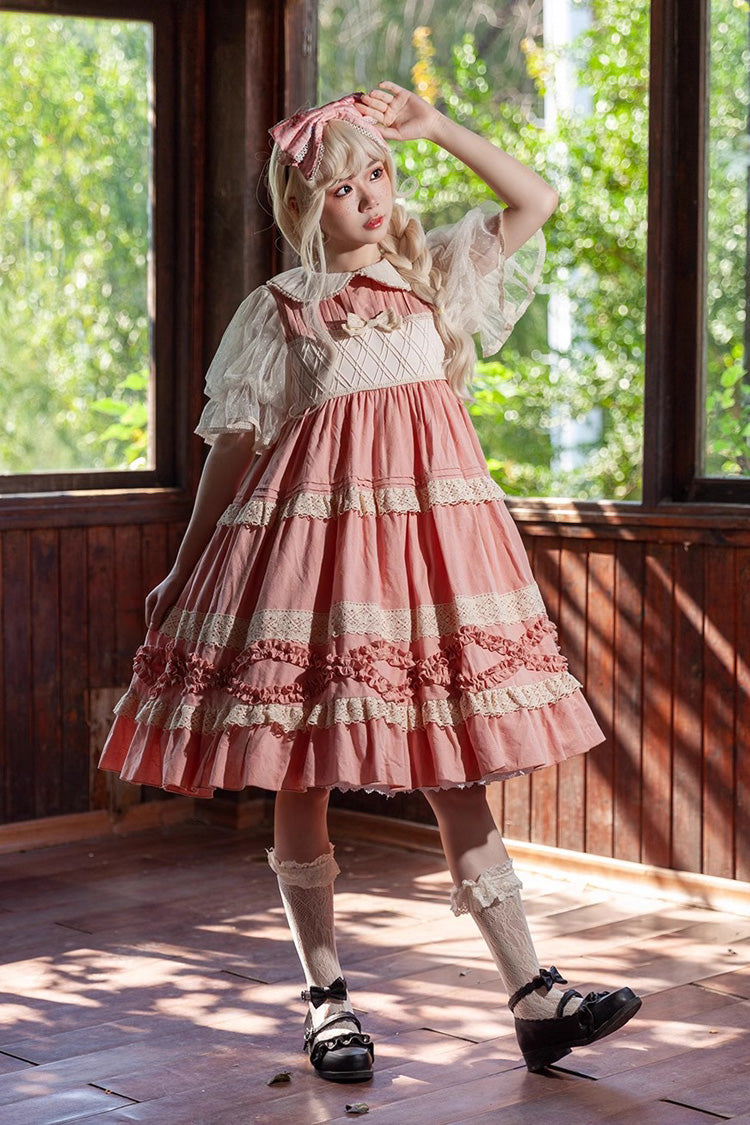 Kindergarten Class Theme Short Sleeves Jacquard Ruffle Bowknot Sweet Lolita Dress 3 Colors - Product - 2