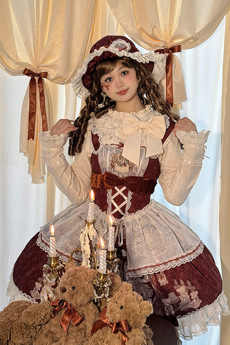 [Castle Bear] Sleeveless Print Ruffle Bowknot Lace Sweet Lolita Jsk Dress 4 Colors - Product - 2