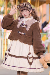 Beige Round Collar Lantern Sleeves Cute Bear Sweet Lolita OP Dress - Product - 3