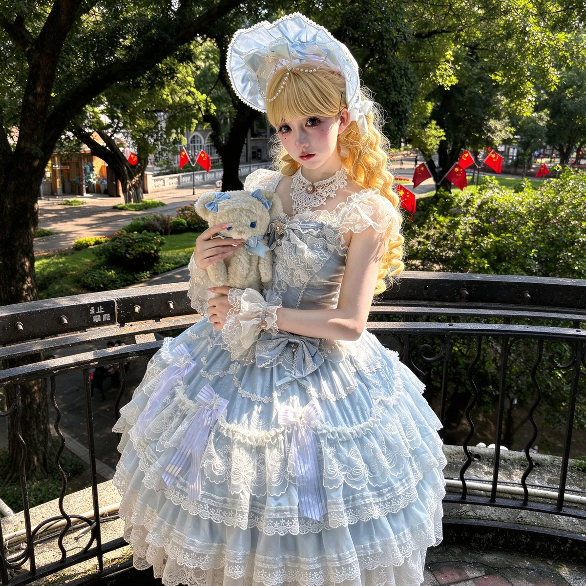 Elegant Ruffled Lace Lolita Dress Set with Bow Accents - view 7