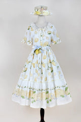 White [Lemon Chicken] Short Sleeves Print Ruffle Bowknot Lace Daily Sweet Lolita Dress - Product - 3